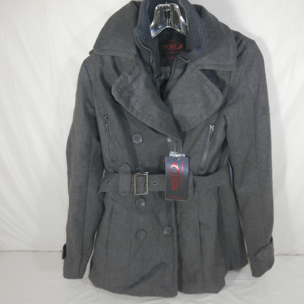 YOKI Women Small Charcoal Gray Button Down Coat